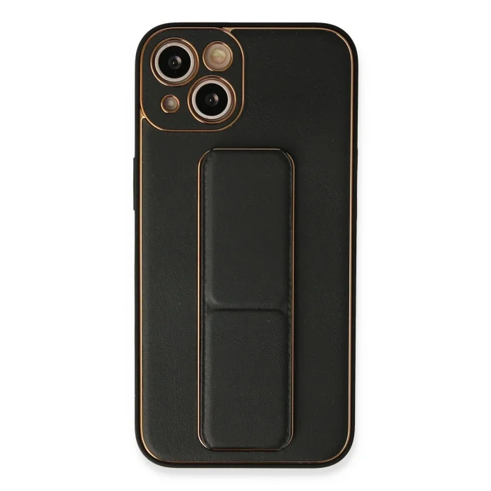iPhone 13 Kılıf Coco Deri Standlı Kapak - Siyah-(5796) - EMTHBA5800-1308