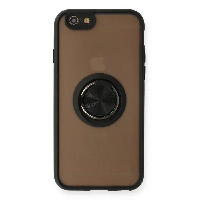 iPhone 6 Kılıf Montreal Yüzüklü Silikon Kapak - Siyah-(5796) - ESZAOC3965-5008
