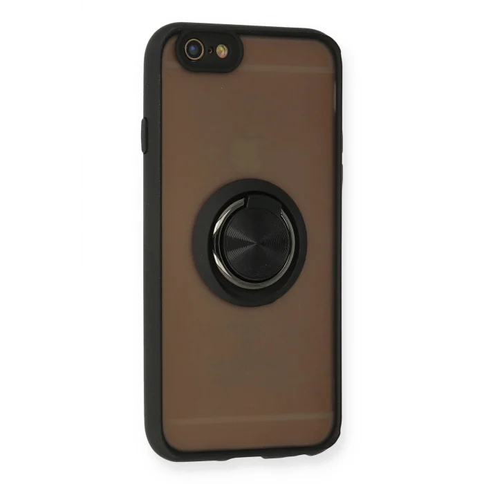 iPhone 6 Kılıf Montreal Yüzüklü Silikon Kapak - Siyah-(5796) - ESZAOC3965-5008