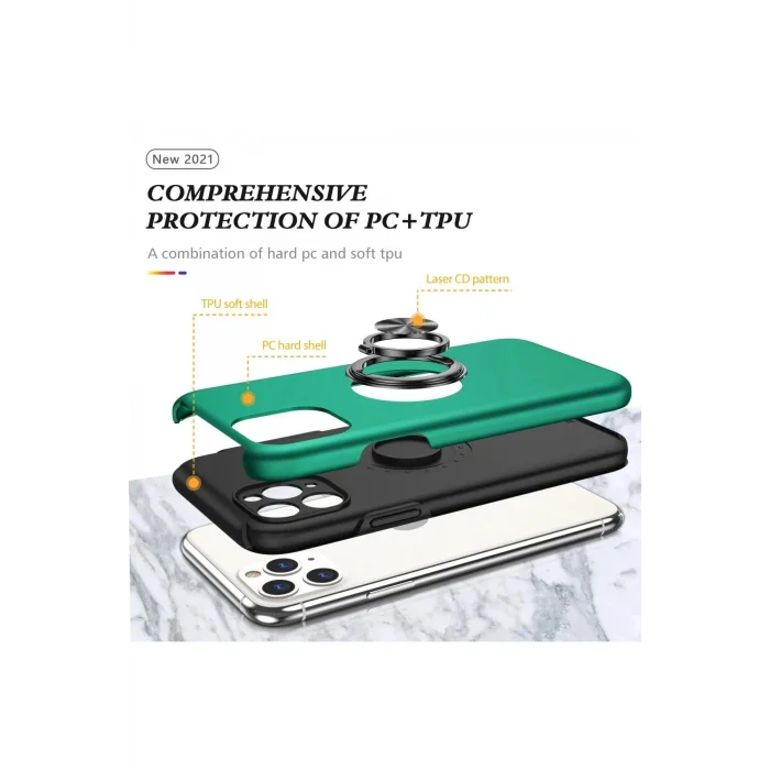 iPhone 11 Pro Max Kılıf Elit Yüzüklü Kapak - Yeşil-(5796) - VOANFD9823-9312