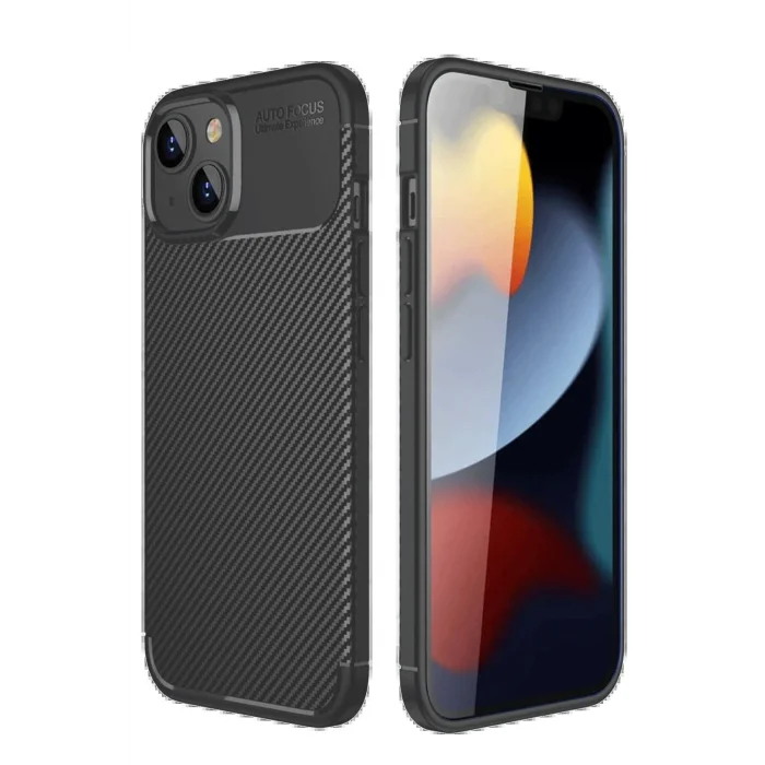 iPhone 14 Kılıf Auto Focus Karbon Kapak - Siyah-(5796) - EMTHBA2761-2481