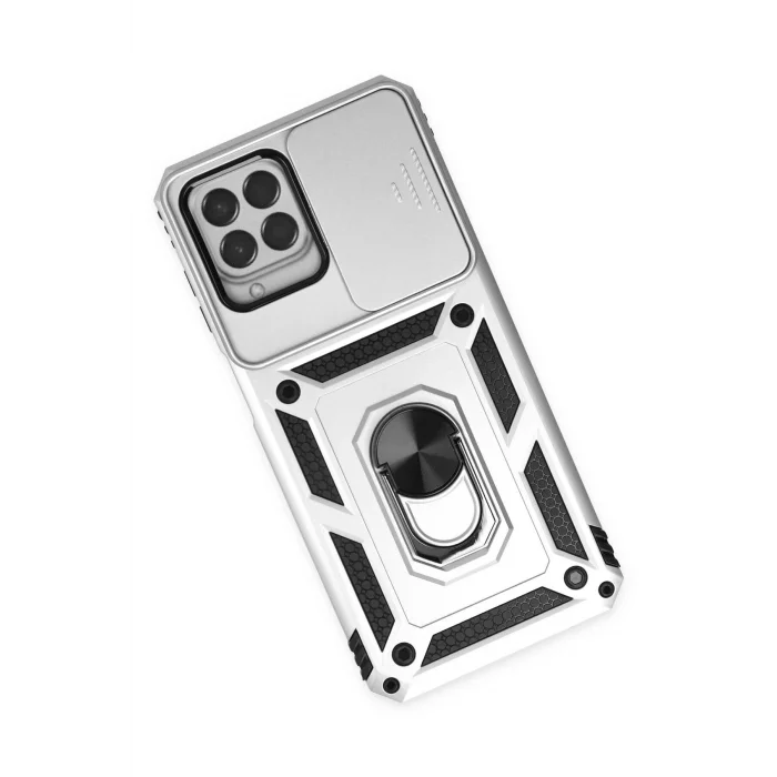 Samsung Galaxy M33 Kılıf Pars Lens Yüzüklü Silikon - Gümüş-(5796) - TJAILD3696-3548