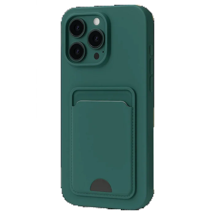 iPhone 16 Pro Max Kılıf Kelvin Kartvizitli Silikon - Koyu Yeşil-(5796) - EMTHBA4390-8013