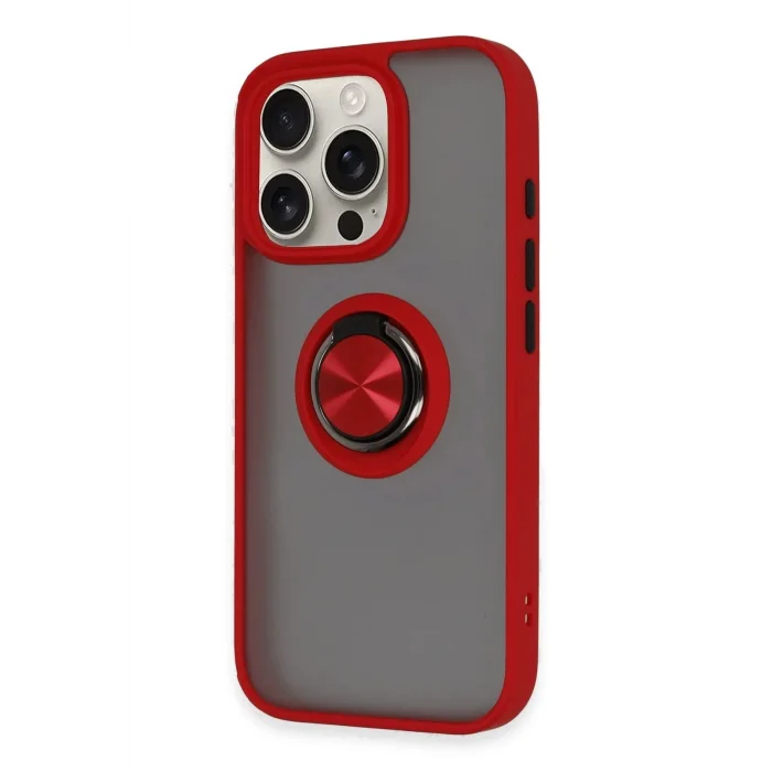 iPhone 16 Pro Kılıf Montreal Yüzüklü Silikon Kapak - Kırmızı-(5796) - EMTHBA8772-8834