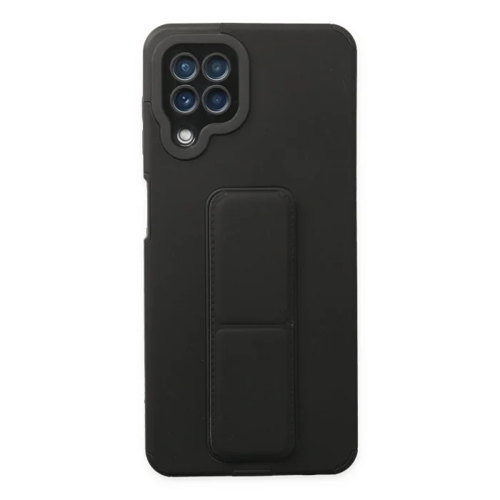 Samsung Galaxy A22 Kılıf Mega Standlı Silikon - Siyah-(5796) - VOANFD5138-3762