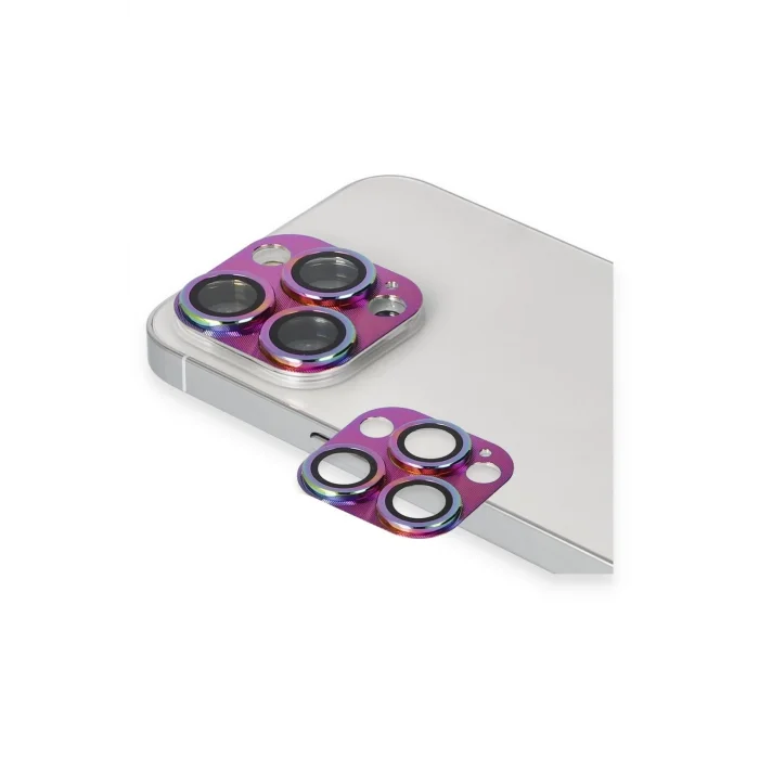 iPhone 13 Pro Max Pers Alüminyum Kamera Lens - Rainbow-(5796) - EMTHBA3089-2734