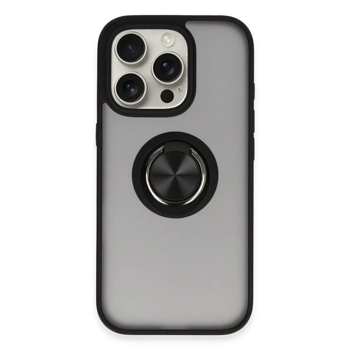 iPhone 16 Pro Kılıf Montreal Yüzüklü Silikon Kapak - Siyah-(5796) - EMTHBA1835-7946