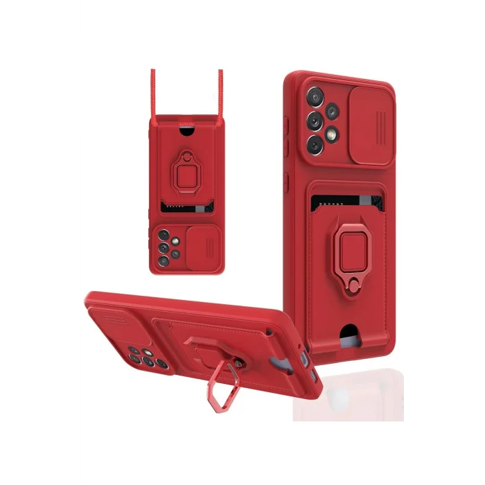 Samsung Galaxy A53 5G Kılıf Zuma Kartvizitli Yüzüklü Silikon - Kırmızı-(5796 - EMTHBA8350-6