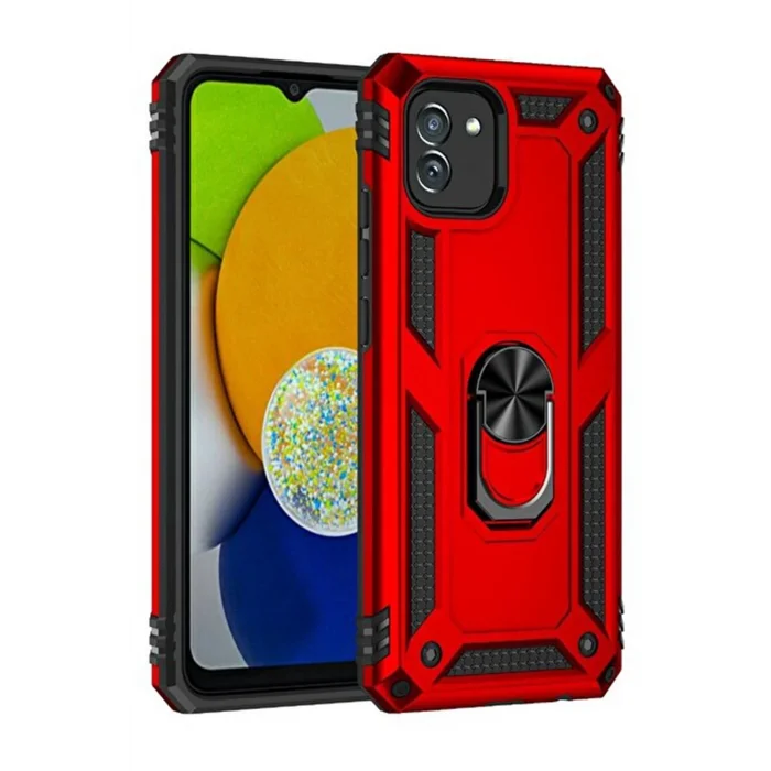 Samsung Galaxy A03 Kılıf Sofya Yüzüklü Silikon Kapak - Kırmızı-(5796) - EMTHBA4766-2725