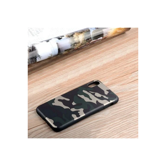 İPhone Xs Max 6.5 Kamuflaj Darbe Emici Silikon Kılıf-(5775)