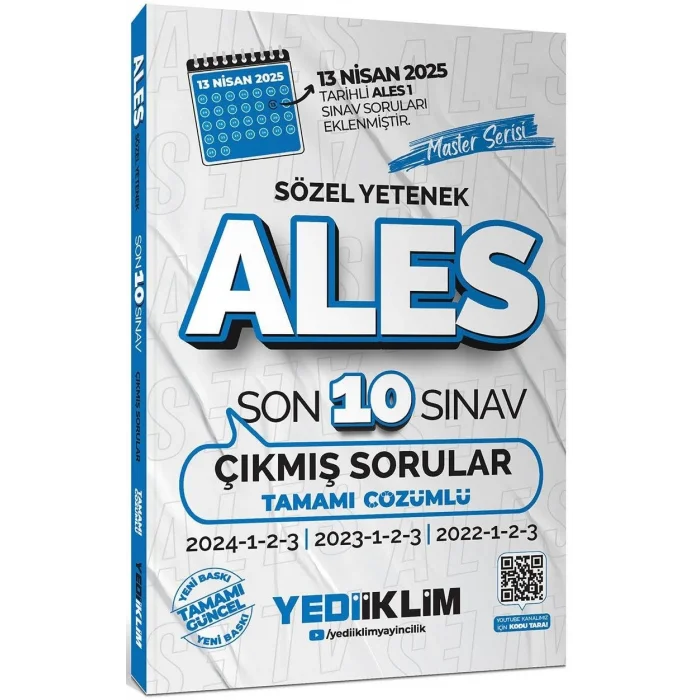 Yediiklim ALES Master Serisi Sözel Yetenek Tamamı Çözümlü Son 10 Sınav Çıkmış Sorular [Unbound] [Jan 01, 2025] Yediiklim Yayıncılık
