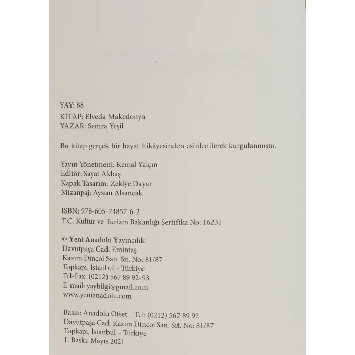 Elveda Makedonya - Bir Göç Hikayesi [Paperback] [May 01, 2021] Semra Yeşil