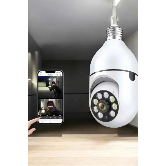 Wifi Kamera Duylu Ampul Görünümlü 360 Derece Dönebilen Ev Kamerası