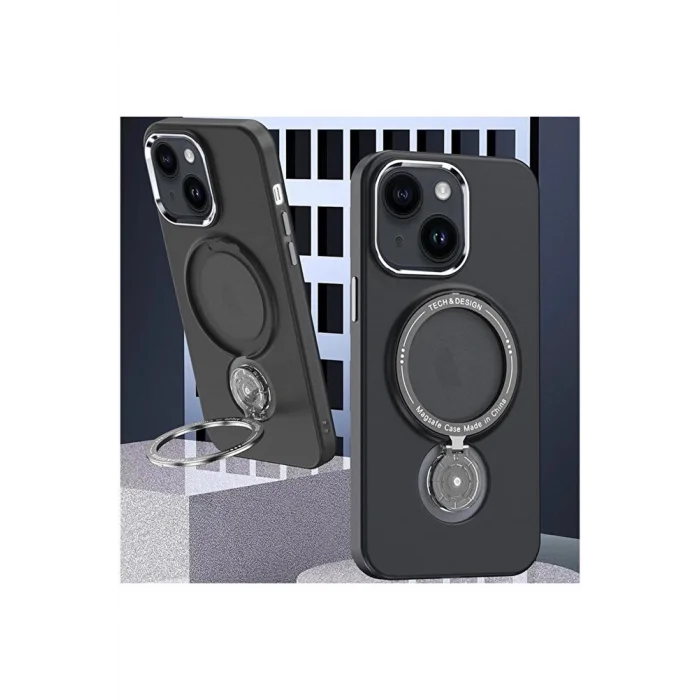 ALLY iPhone 14 İçin Magsafe Uyumlu Standlı Manyetik Silikon Kılıf-(5775)