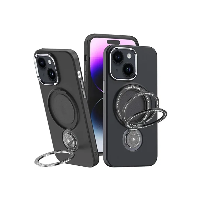 ALLY iPhone 15 İçin Magsafe Uyumlu Standlı Manyetik Silikon Kılıf-(5775)