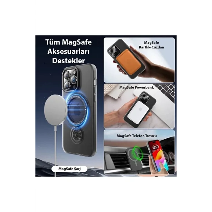 ALLY iPhone 15 İçin Magsafe Uyumlu Standlı Manyetik Silikon Kılıf-(5775)