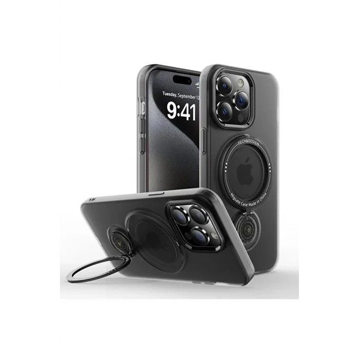 ALLY iPhone 14 Pro İçin Magsafe Uyumlu Standlı Manyetik Silikon Kılıf-(5775)