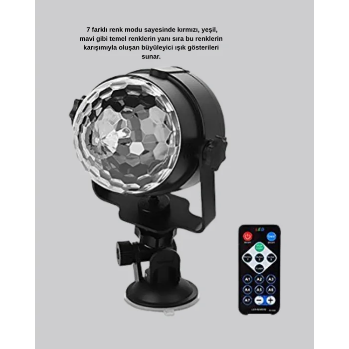 7 Renk Modlu Müzik Sensörlü Disko Topu – LED Işıklı Parti Aydınlatması