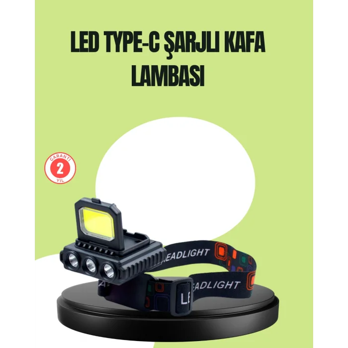 800 Lumen Çok Fonksiyonlu LED Kafa Lambası Type C Şarjlı