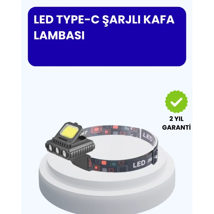 800 Lumen LED Kafa Lambası COB ve XPE Led Type C Şarjlı Ayarlanabilir