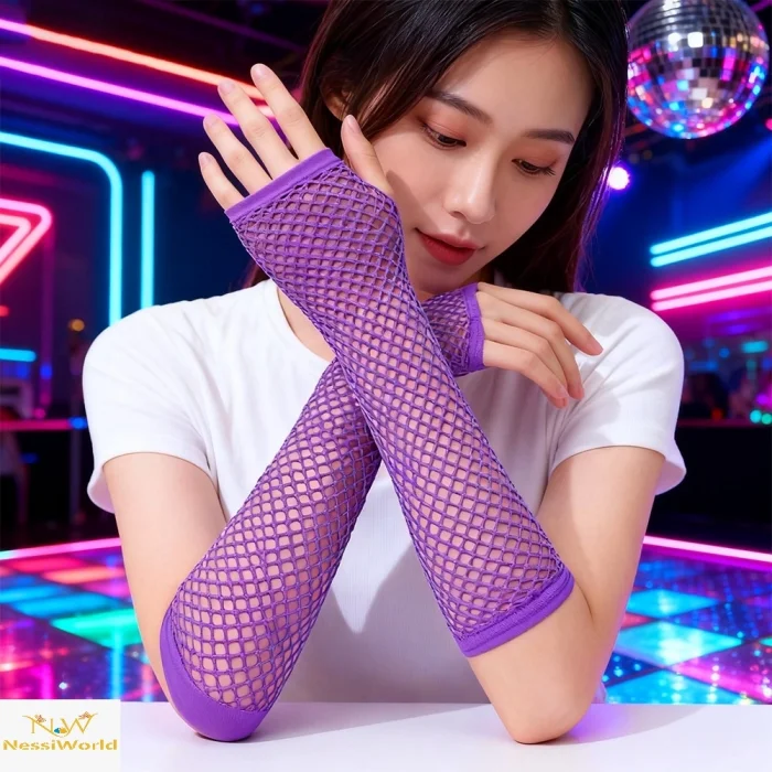 80’ler 90’lar Retro Mor File Parmaksız Eldiven 26 cm