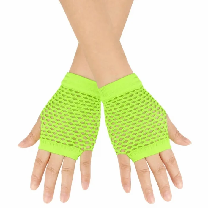80’ler 90’lar Retro Neon Yeşil File Parmaksız Kısa Eldiven 11 Cm