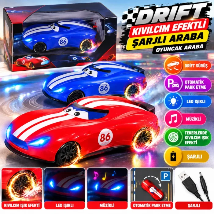 9013 KIVILCIM EFEKTLİ ŞARJLI ARABA OYUNCAK ARABA