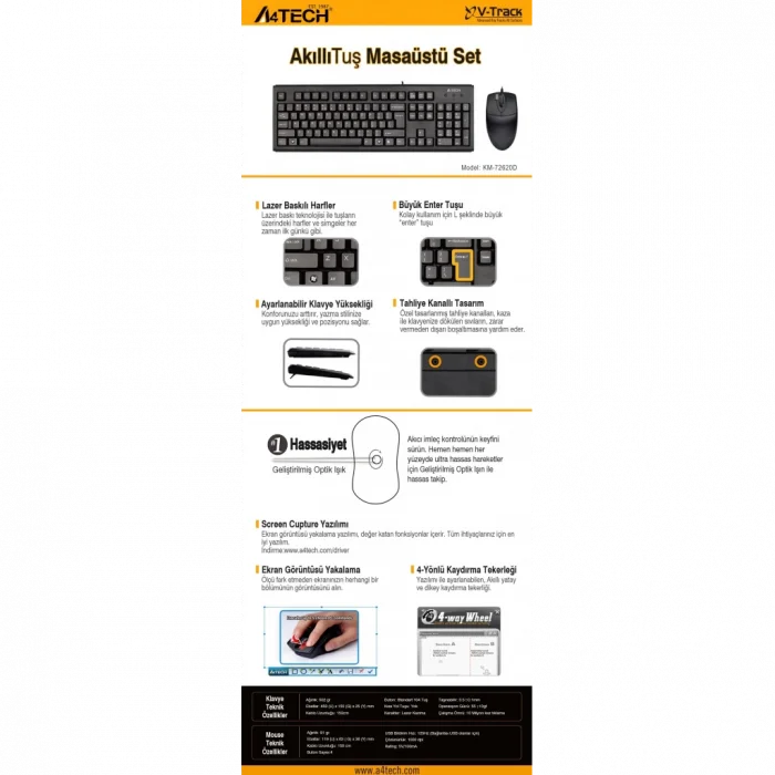 A4-Tech KM-72620D USB Standart Türkçe Q Klavye/Mouse Set