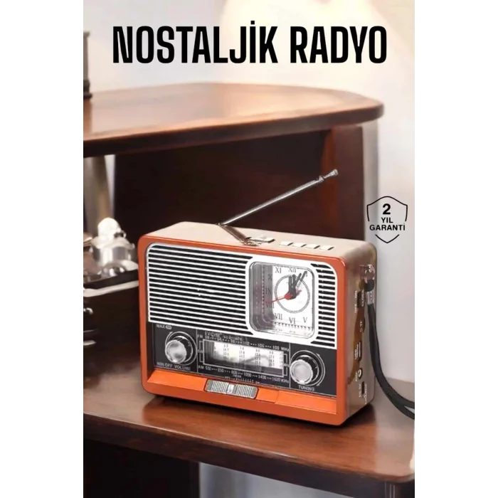 Ahşap Görünümlü Retro Bluetooth Radyo USBAUX Ve SD Kart Girişli