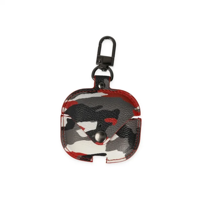 Airpods 3 (3.nesil) Çanta Kamuflaj Deri Kılıf - Kırmızı