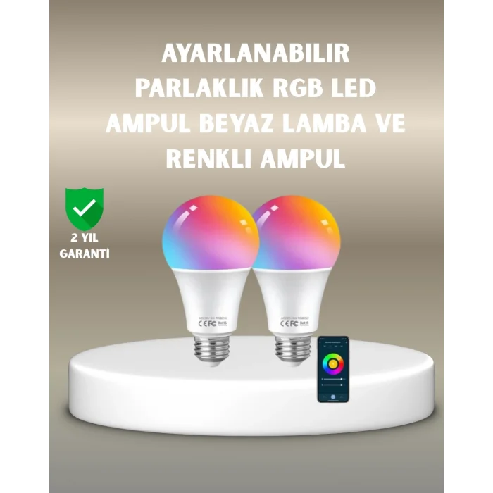 Akıllı 9W RGBW LED Ampul, tasaruflu romantik ışıklı