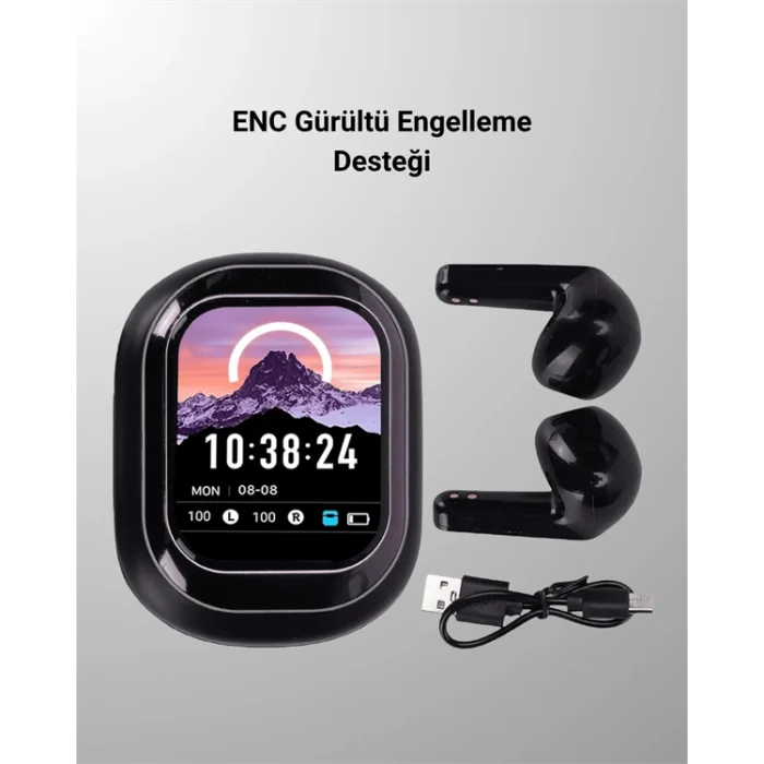 Akıllı Ekranlı Bluetooth 5.4 Kablosuz Kulaklık – Dokunmatik ve Şarj Kutulu