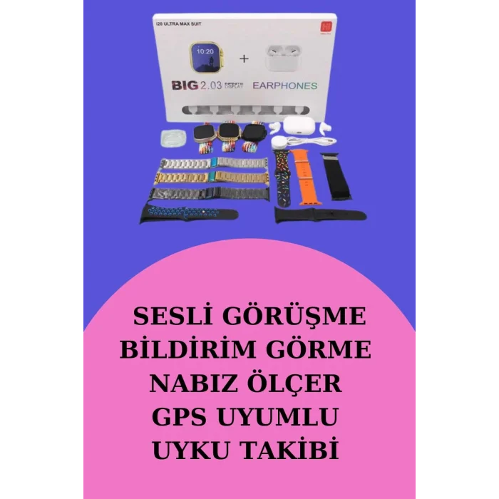 Akıllı Saat Bluetooth Kulaklık Hediyeli Bildirim Görme Sesli Görüşme Çoklu Kordon