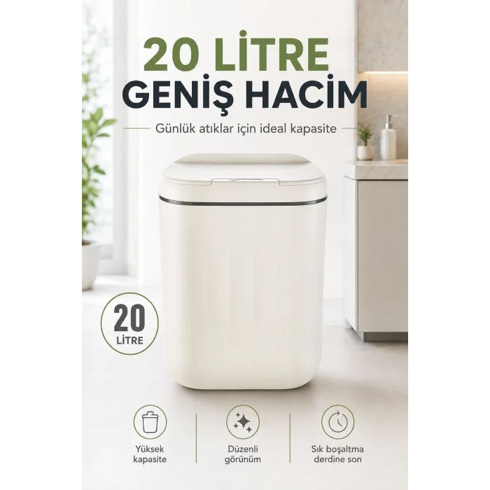 Akıllı Sensörlü 20 Litre Çöp Kovası Sessiz Kapaklı Modern Hijyenik Ev Tipi Çöp Kutusu