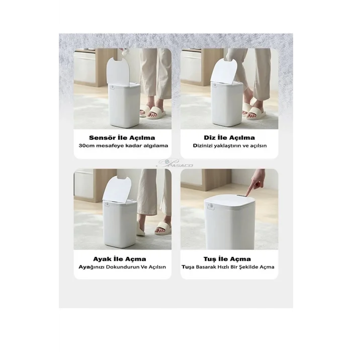 Akıllı Teknolojik Çöp Kutusu Otomatik Sensörlu Çöp Tenekesi Pilli Çöp Kovası 20L