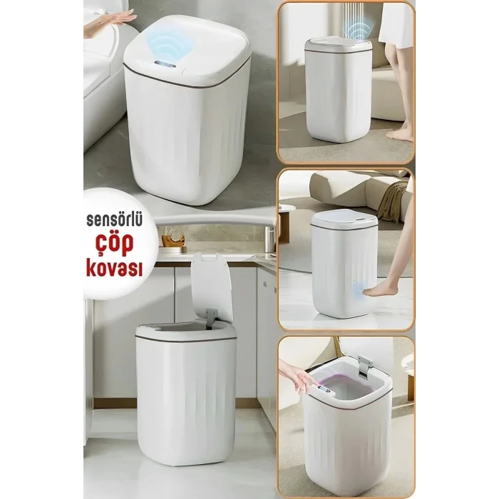 Akıllı Teknolojik Çöp Kutusu UV Işıklı Otomatik Aç Kapat Sensörlü Mutfak Banyo Ev 20L