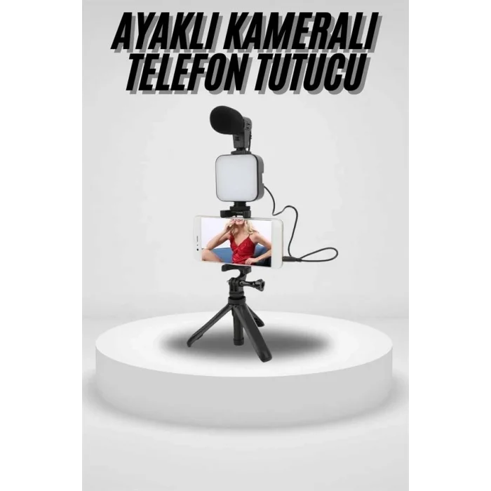 Akıllı Telefon Vlog Kiti Tripod Mini Mikrofonlu Telefon Tutucu