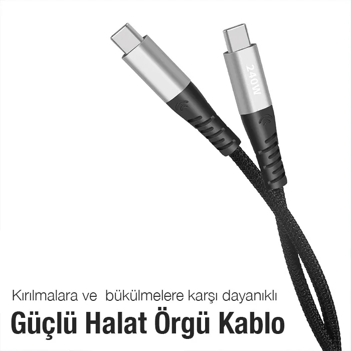 ALLY 240W Type-C To Type-C Laptop Telefon Hızlı Data ve Şarj Kablosu-(5775)