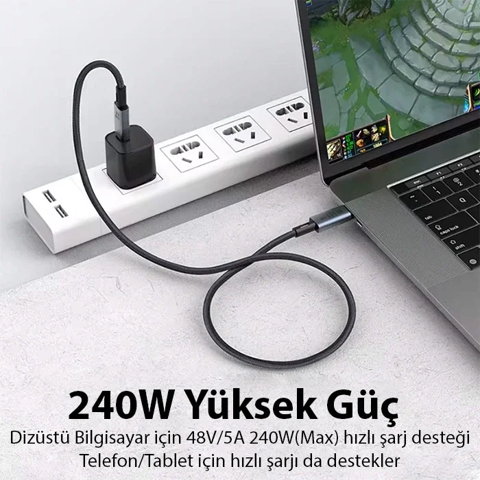 ALLY 40Gbps 240W Type-C 8K Görüntü ve Hızlı Data Şarj Kablosu-(5775)