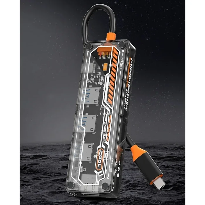 ALLY 5in1 Type-c To USB3.0 + USB2.0 + Type-c PD 100W + HDMI + Ethernet Çoğaltıcı Transparan Hub-(5775)