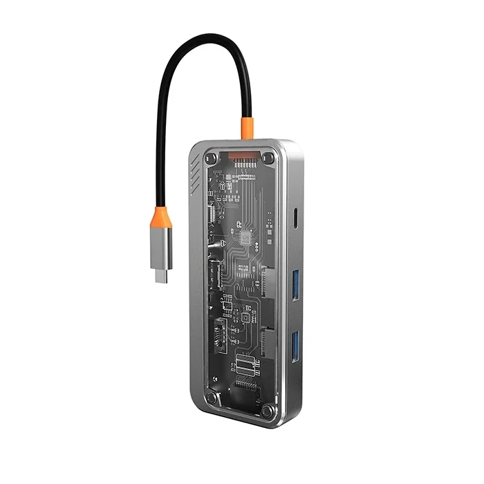 ALLY 8in1 Type-c To USB3.0 + USB2.0 + Type-c + PD + HDMI + SD + TF + Ethernet Çoğaltıcı Transparan H-(5775)