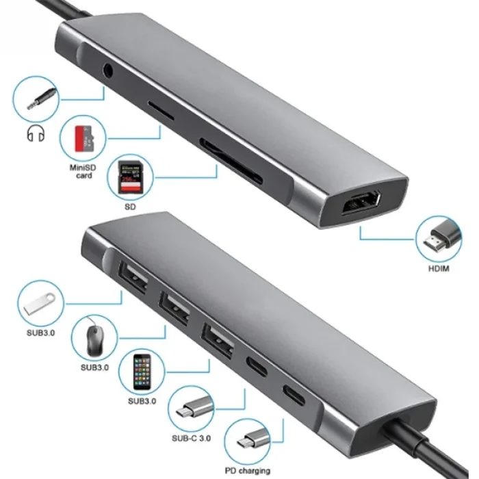 ALLY  9 İn1 Type C Hub 4k 30hz Hdmi Usb 3.0SdPD Adaptör-(5775)