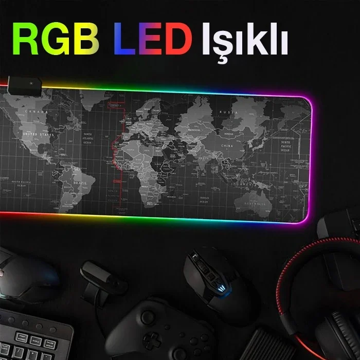 ALLY Dünya Desenli RGB Led Işıklı Oyuncu Mouse Pad 300*800*4MM-(5775)