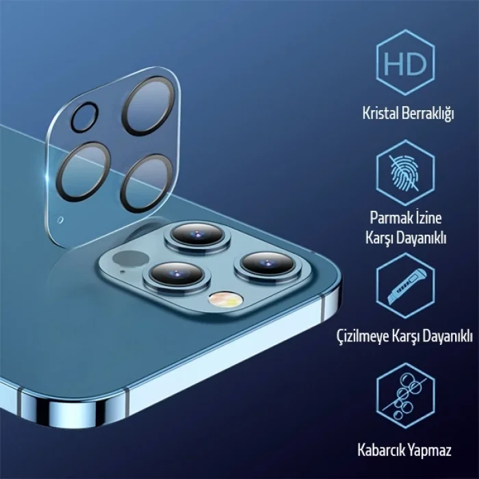 ALLY İPhone 12 Pro 6.1 3D Full Tempered Glass Cam Kamera Koruyucu-(5775)