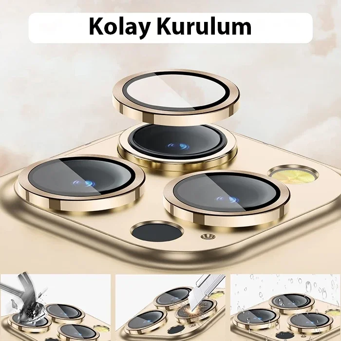 ALLY iPhone 14 Pro-14 Pro Max 3D Metal Çerçeveli Kamera Lens Koruyucu-(5775)
