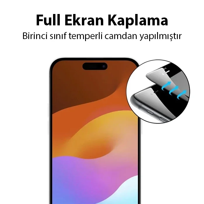 Ally iPhone 15 Full Glue Tempered Kırılmaz Cam Ekran Koruyucu-(5775)