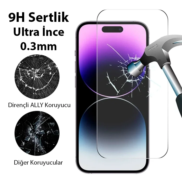 Ally iPhone 15 Pro Max Full HD Tempered Kırılmaz Cam Ekran Koruyucu-(5775)