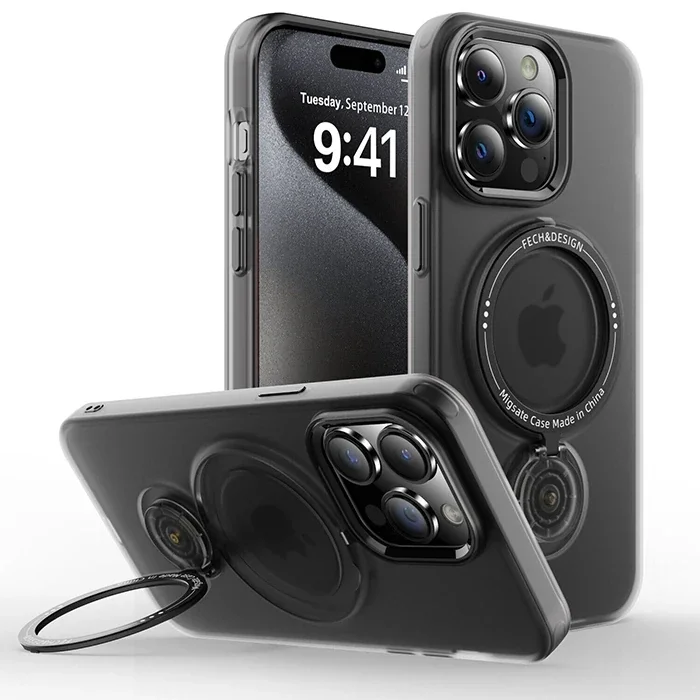 ALLY iPhone 15 Pro Max İçin Magsafe Uyumlu Standlı Manyetik Silikon Kılıf-(5775)