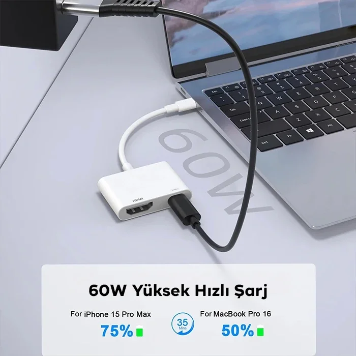 ALLY  İPhone 15 Type-c to Type-c + HDMI Çevirici Kablo Dijital AV Adaptörü-(5775)