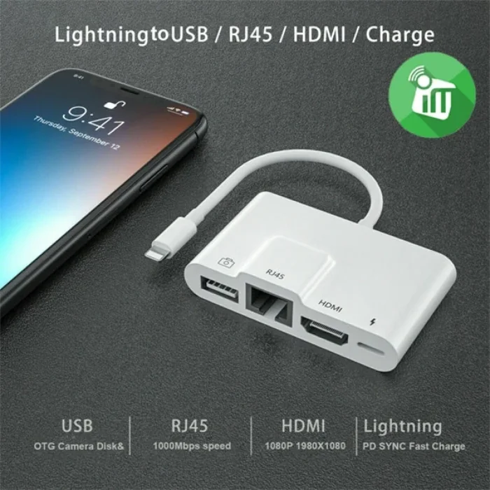 ALLY İPhone 3İN1 Lightning HDMI RJ45 OTG Digital AV Adaptör Hub-(5775)